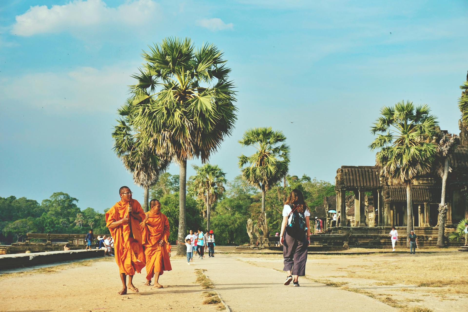 Buddhist monks at Angkor Thom Temples, Cambodia